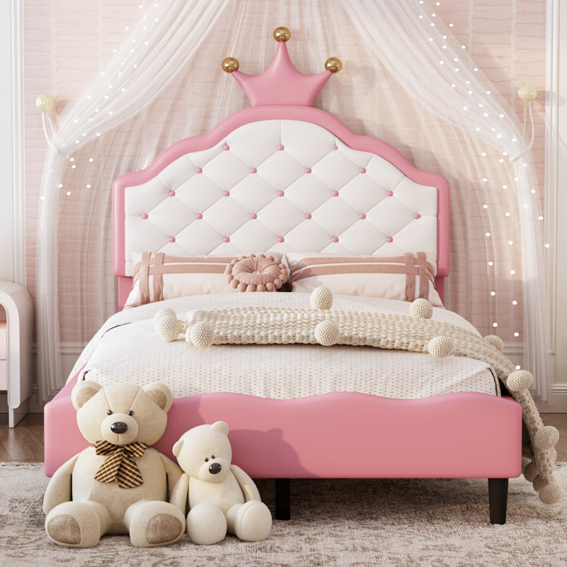Crown PU Leather Princess Bed, Twin