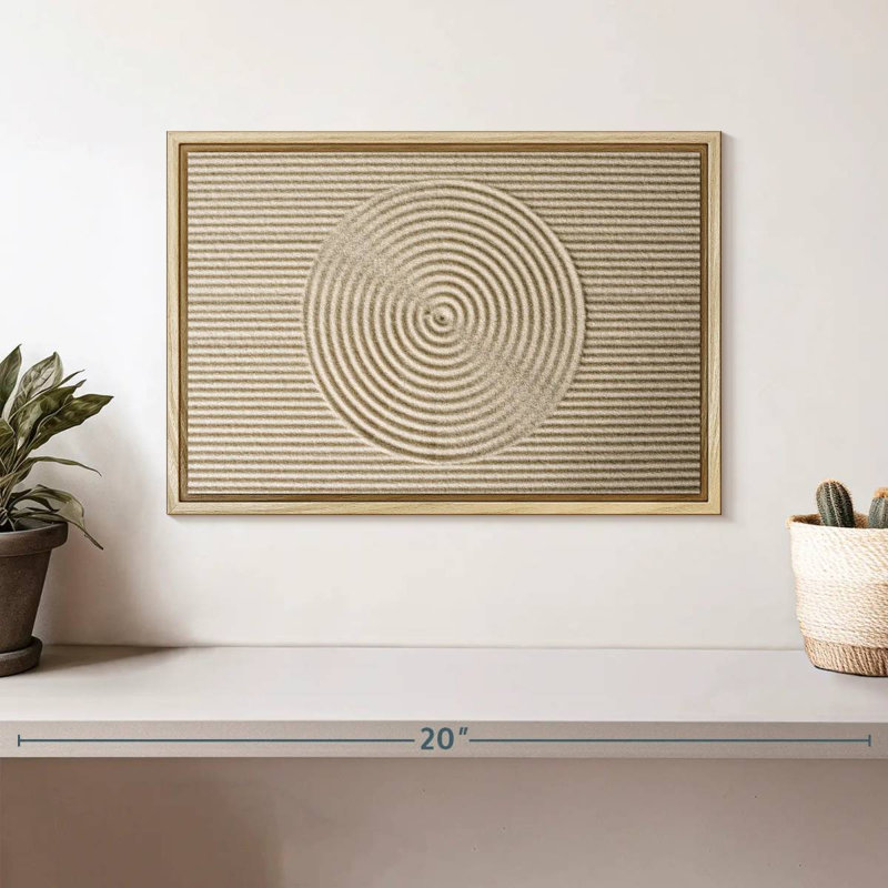 Cercles zen dans le sable, Cadre flottant en bois naturel, 13 po x 9 po