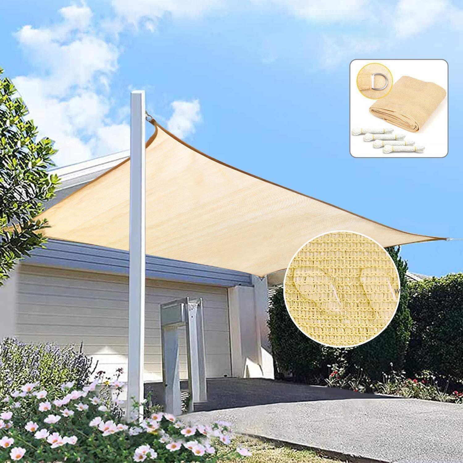 goodwish 16 Ft. Square Shade Sail Beige Windproof Uv Block Sun Shade Canopy  Rope Included