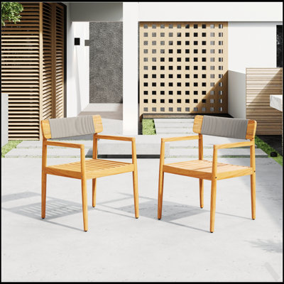 Chaises de salle à manger d'extérieur en bois d'acacia tressé avec accoudoirs Creative