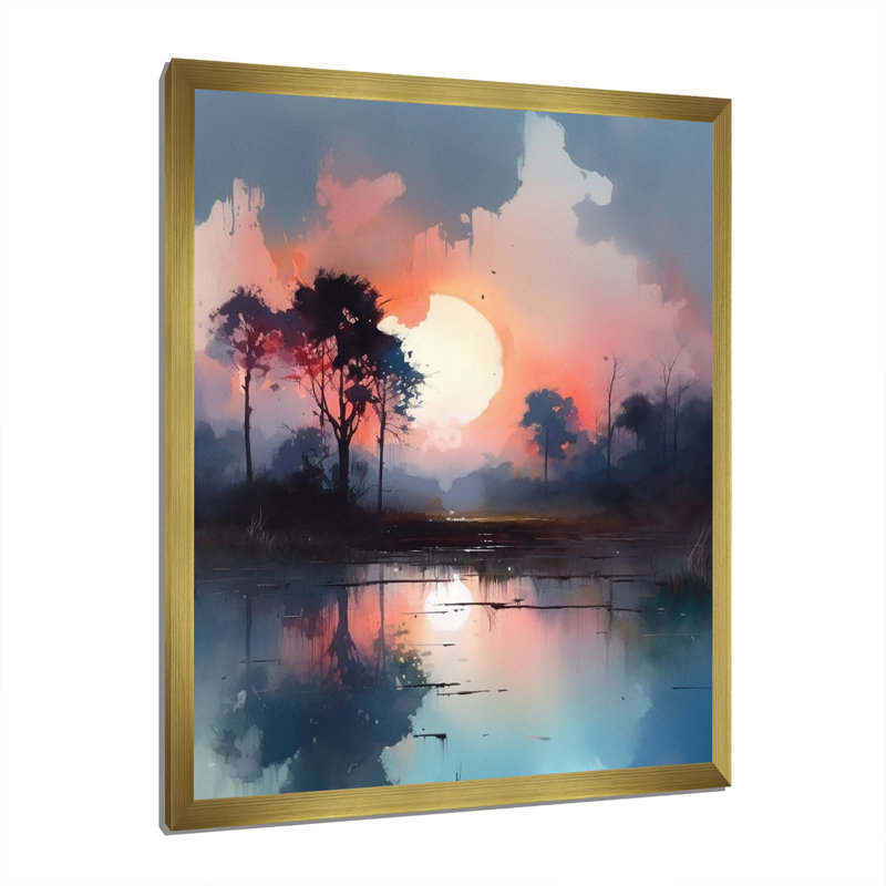 " Peaceful Countryside Sunset ", Gold Single Picture Framed, 32" H x 24" W x 1" D