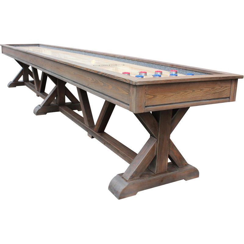 Weathered Black 16' Pro-Style Shuffleboard Table with Trestle Legs