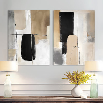 Compositions minimalistes et géométriques dans des tons naturels - ensemble de 2 reproductions d'art murales modernes en métal