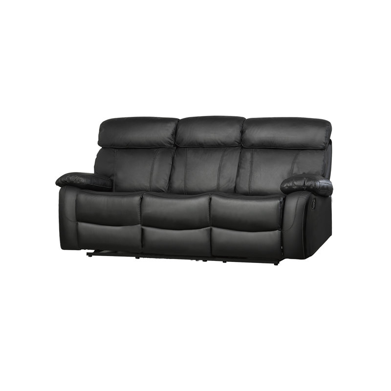 Causeuse inclinable en cuir véritable Belal, Noir, H 39 po x l 82 po x P 39 po