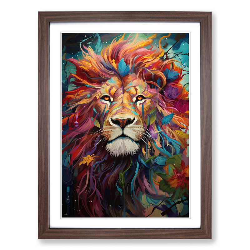 Lion Orphism - Single Picture Frame Print on Wood, Walnut, 34cm H x 25cm W x 2cm D