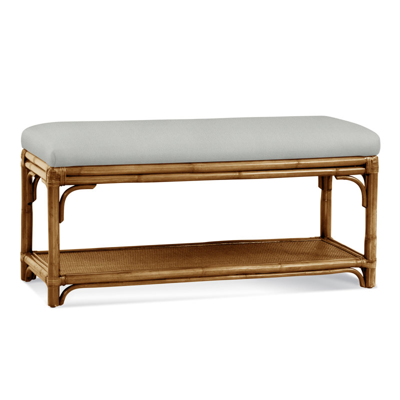 Summer Retreat Wicker Shelf Storage Bench, Honey, Oatmeal Crypton Performance; 0822-74