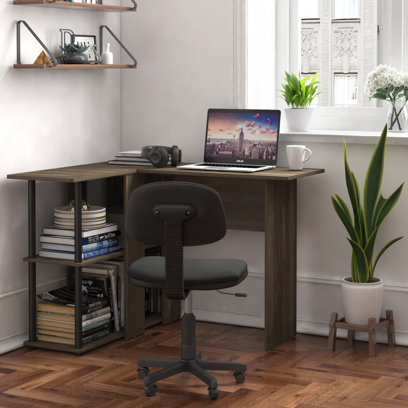 Angulo L-Shaped Computer Desk, Espresso, Black