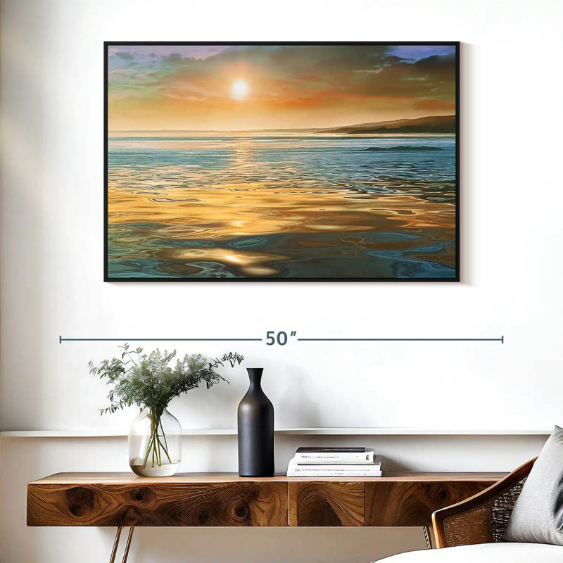 Calme du soir océan, Cadre flottant noir, 40 po x 27 po