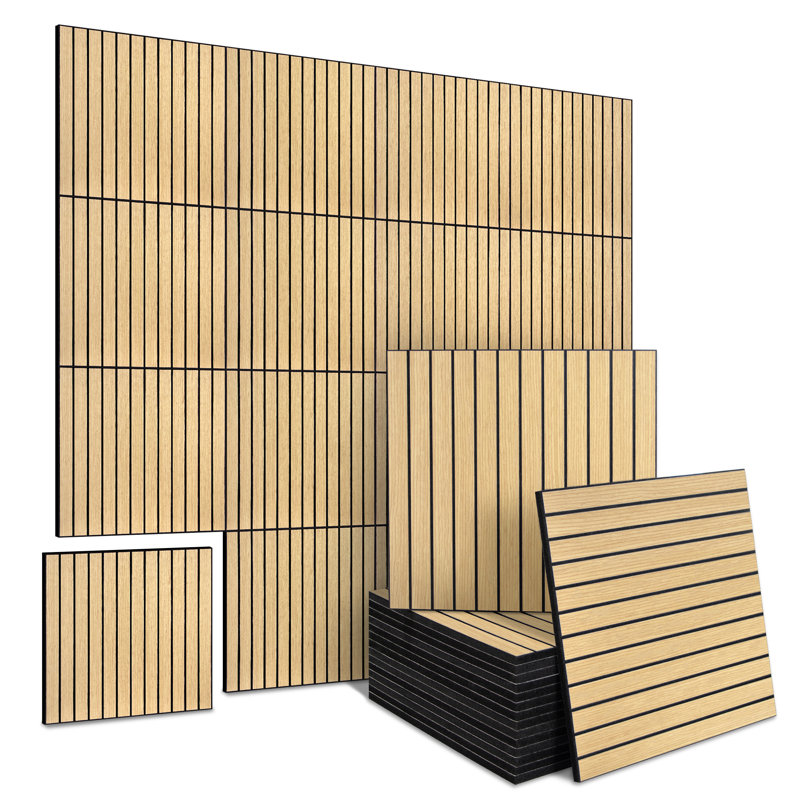 Ensemble de panneaux muraux insonorisants 11,5 po x 11,8 po PET, Chêne naturel