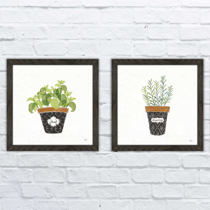« fine herbes viii », ensemble de 2 reproductions de peintures à l’aquarelle encadrées, H 16,5 po x l 33 po, Pas de tapis