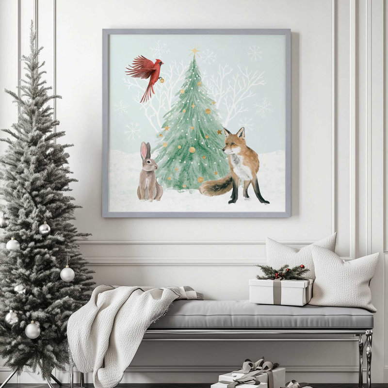 Faune hivernale avec arbre de Noël I, H 21,5 po x l 21,5 po x P 1,25 po, Cadre électrique simple ciel électrique