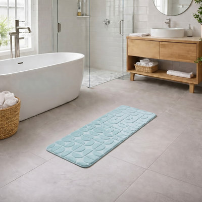 Demi-Lune Memory Foam Bathroom Runner, Non-Slip Machine Washable Long Bathroom Rug, Embossed Plush Absorbent Bath Runner, 17.7 x 47.2 in
