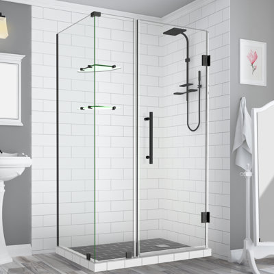 Cabine de douche rectangulaire à charnière sans cadre 34,38 po x 72 po Bromley GS
