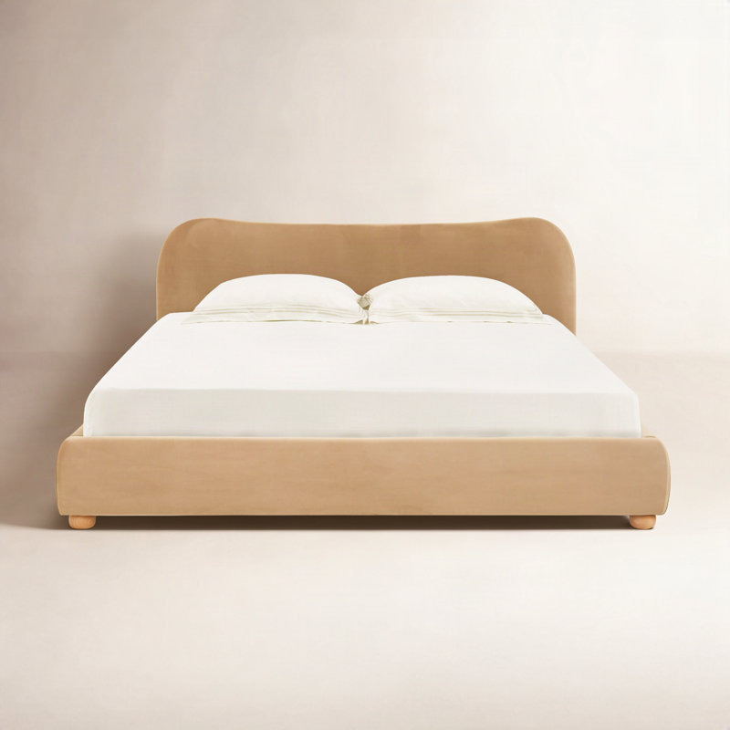 Liza Upholstered Bed, Queen, Light Brown Velvet