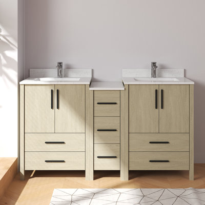 Aura 84'' Freestanding Double Bathroom Vanity Sets With White Granite Top