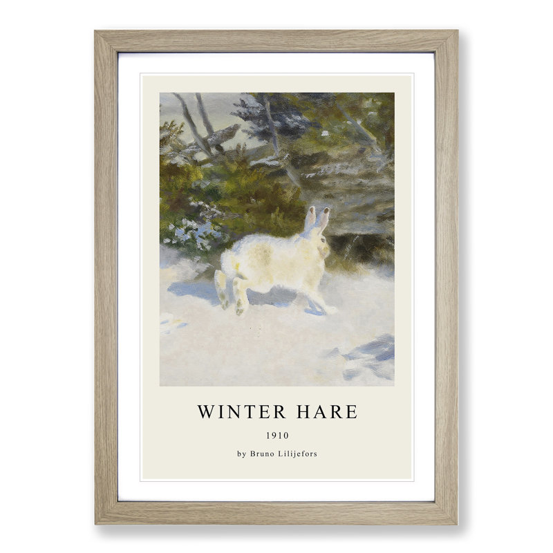 White Hare Vol.3 by Bruno Liljefors - Picture Frame Art Prints, 48cm H x 36cm W x 2cm D, Oak Framed