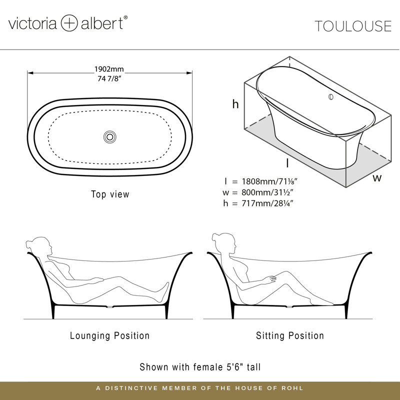 Toulouse 71.13" Freestanding Soaking Bathtub, Standard White