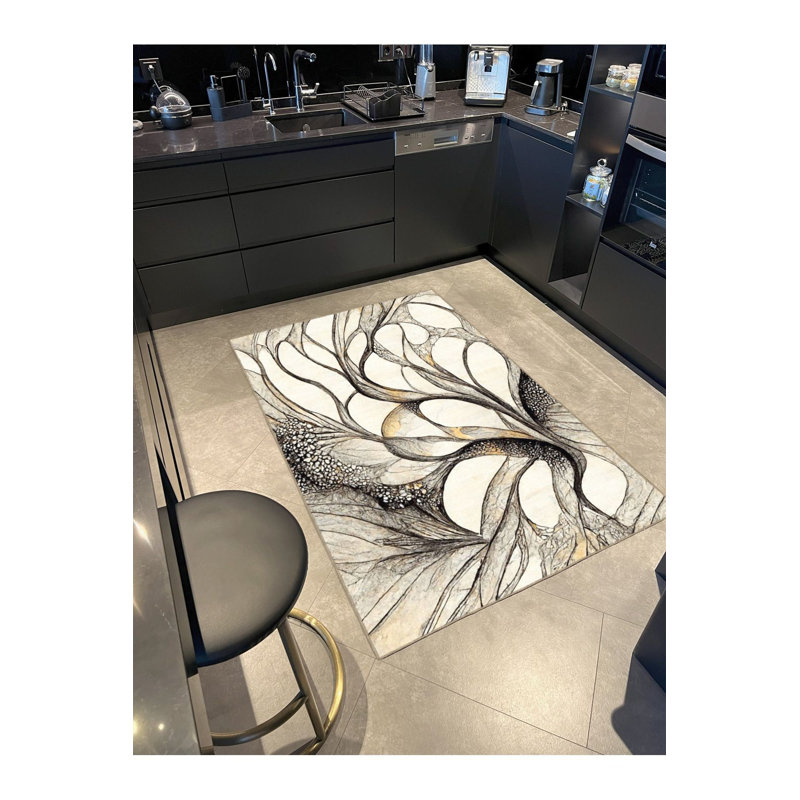 Tapis tissé à motif crème rayé et lavable, Tapis de couloir 3 pi 3 po x 9 pi 10 po