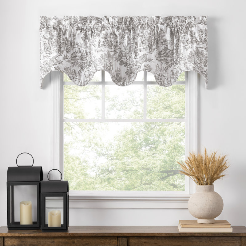 Amelie Cotton Toile Scalloped Window Valance, Grey