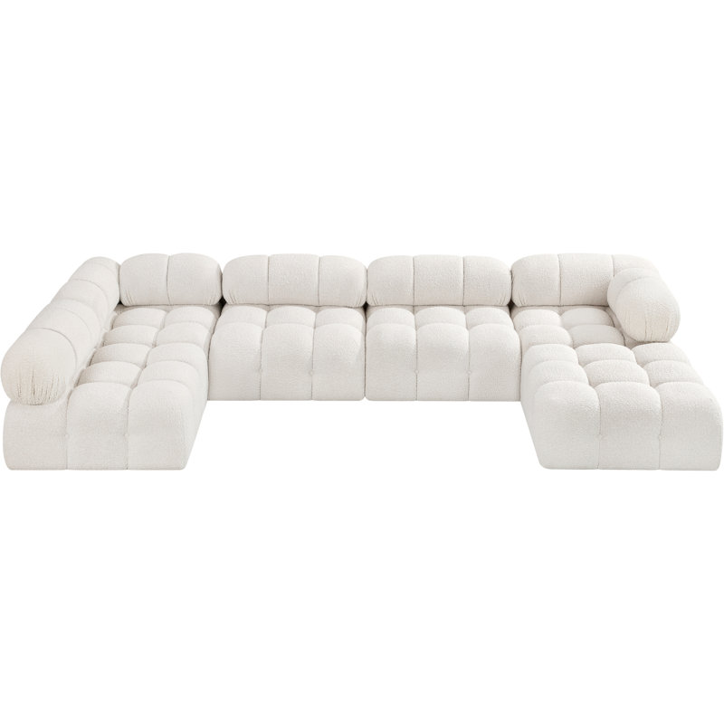 Ames 136" Upholstered Sectional, Cream Boucle Fabric