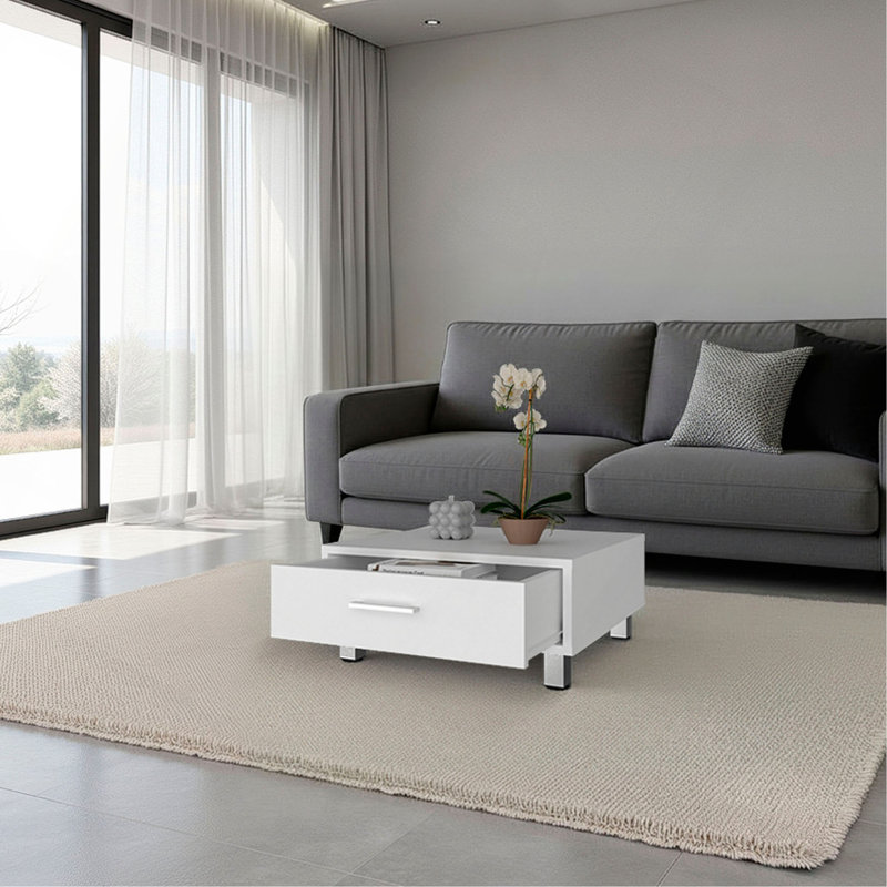 Table basse Athens, un tiroir, quatre pieds, blanc