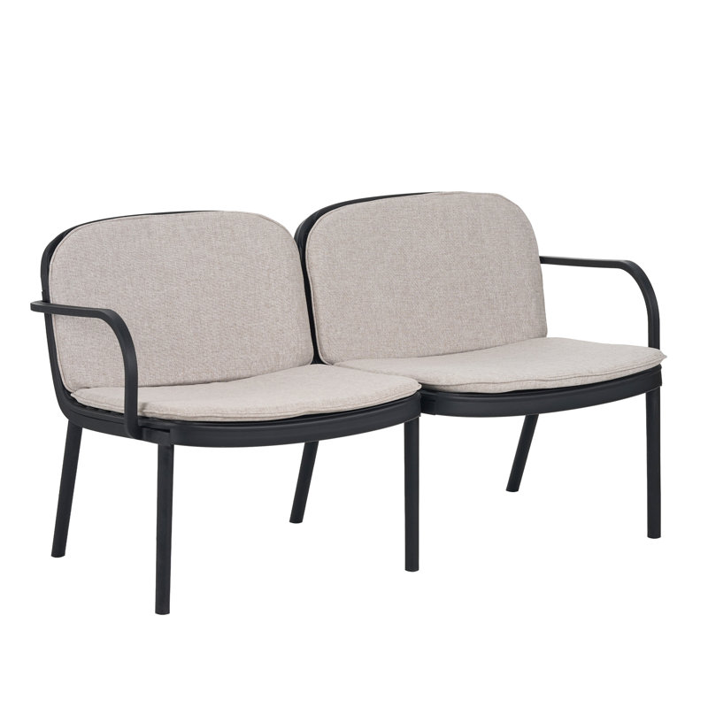 Outdoor Patio PP Loveseat, Black Frame With Beige Cushion, Beige Cushion/Black Frame