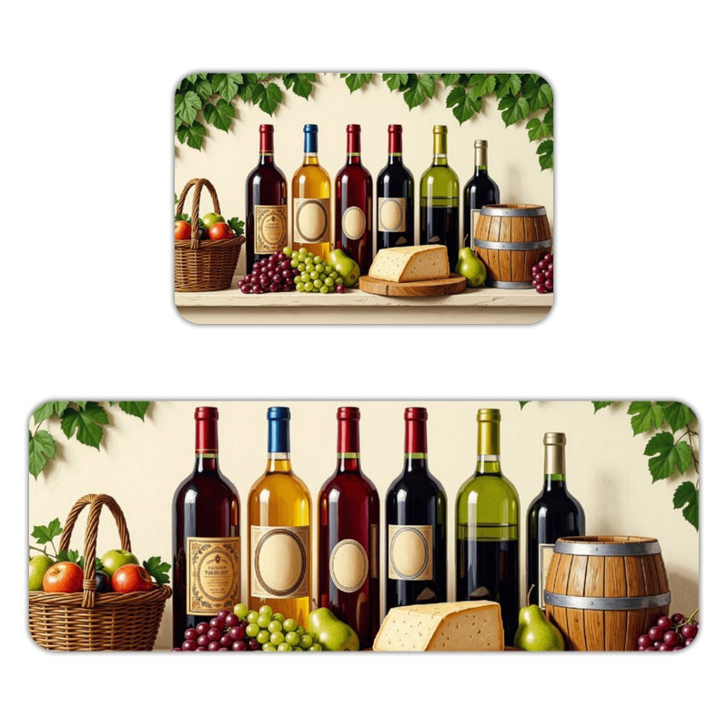 Ensemble de 2 tapis de sol en flanelle nature morte, vin et fromage