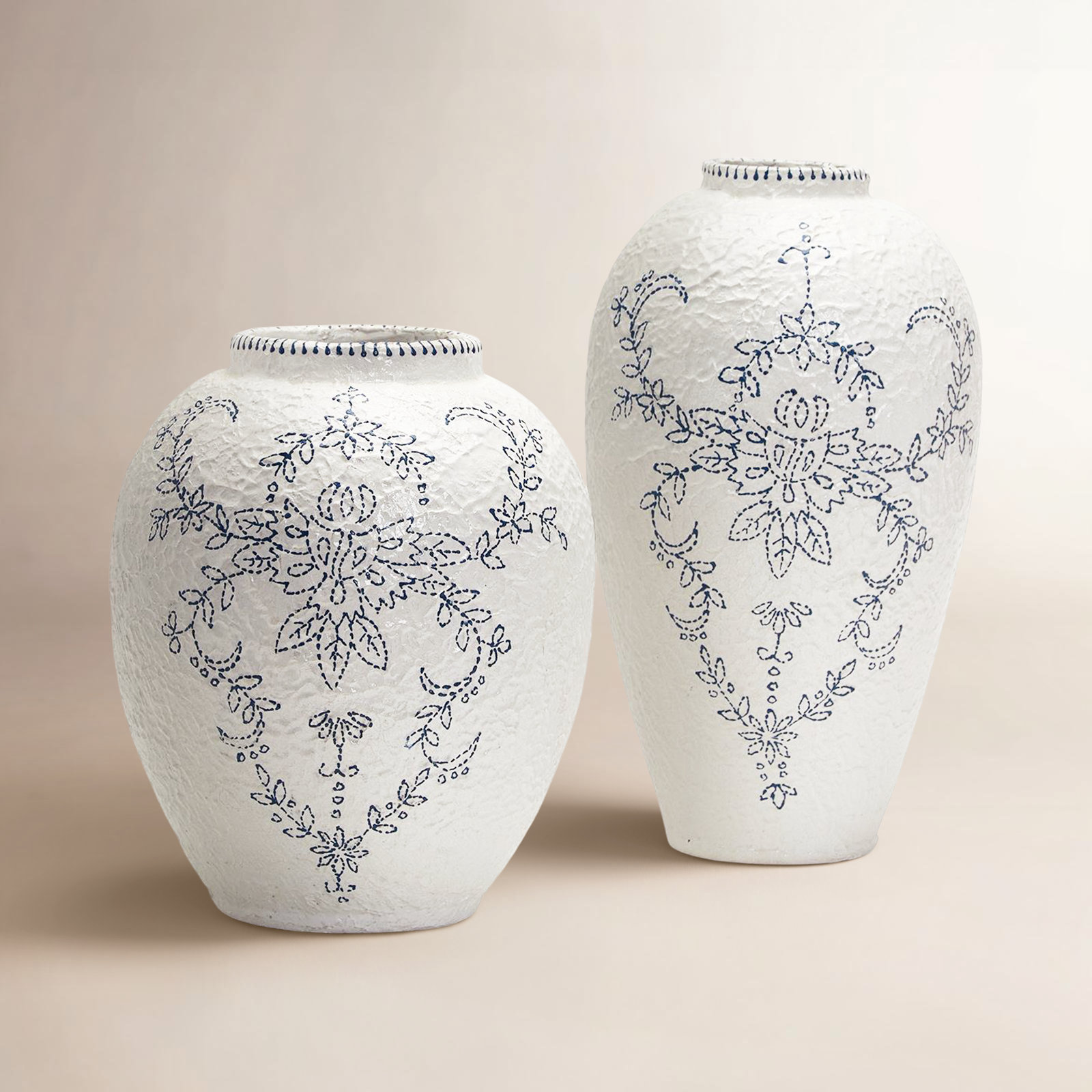 Set Of 2 Blue And White Vase