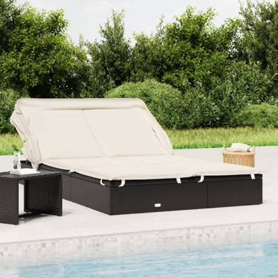 2-Person Sunbed With Foldable Roof 83.9"X46.5"X38.2" Poly Rattan