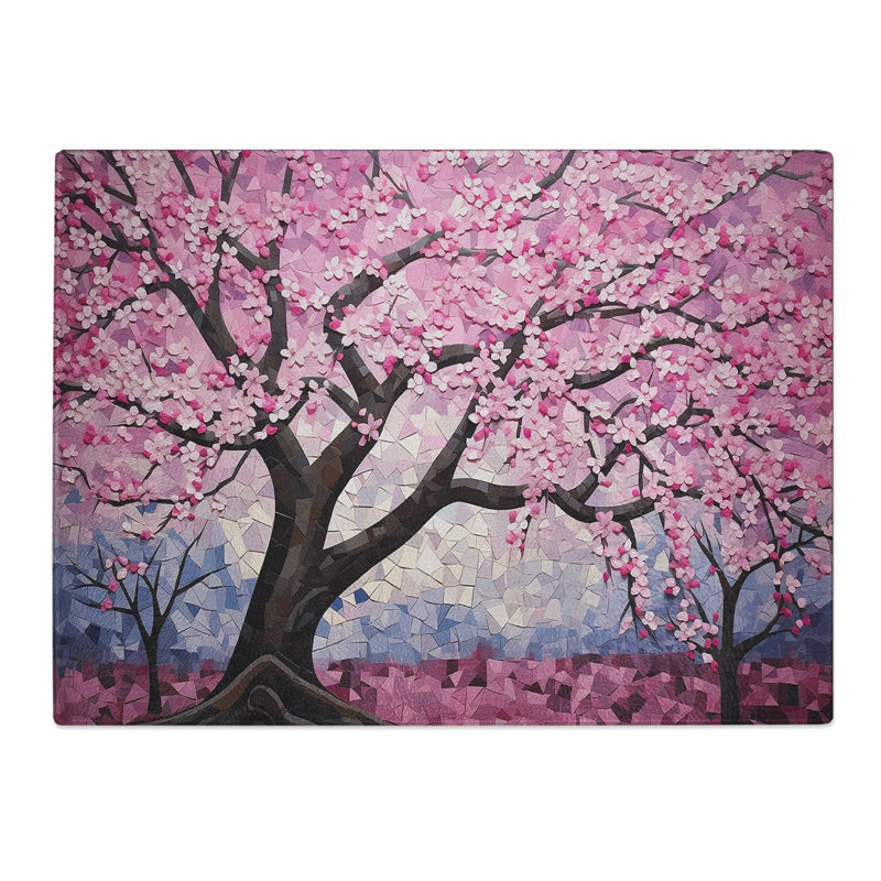 Cherry Blossom Tree Geometric  Glass Chopping Board