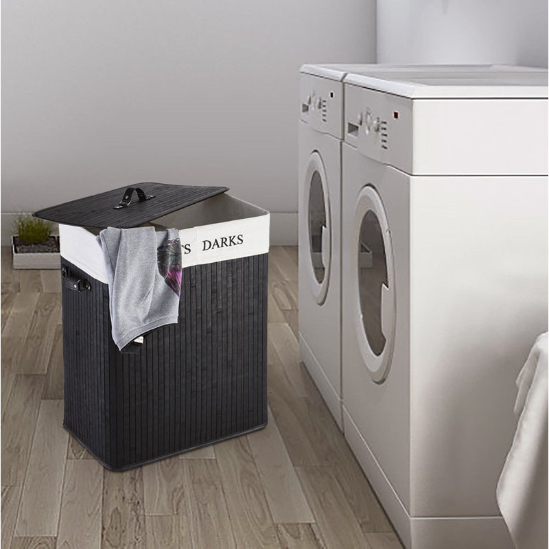 Bamboo Laundry Hamper with Handles, Black