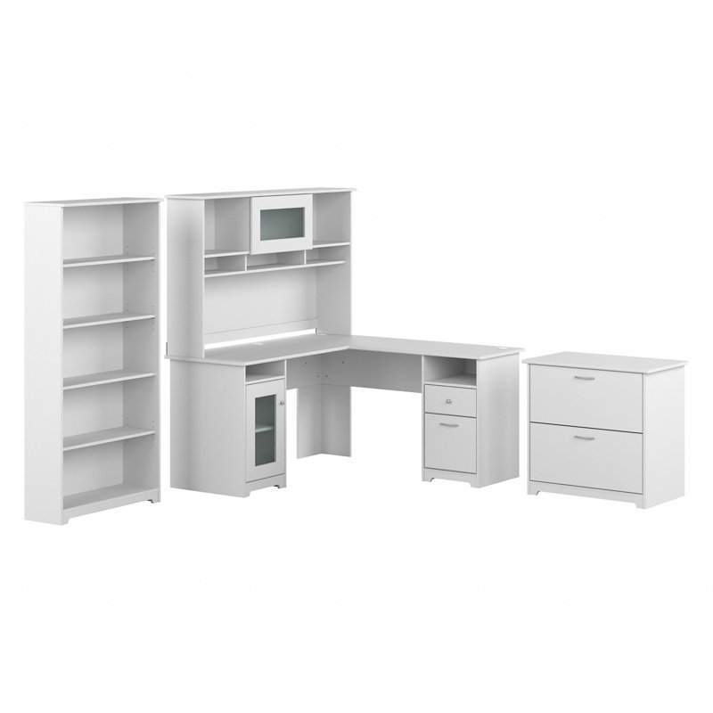 Ensemble de bureau d'ordinateur en L 5 pièces Shelonda, Blanc