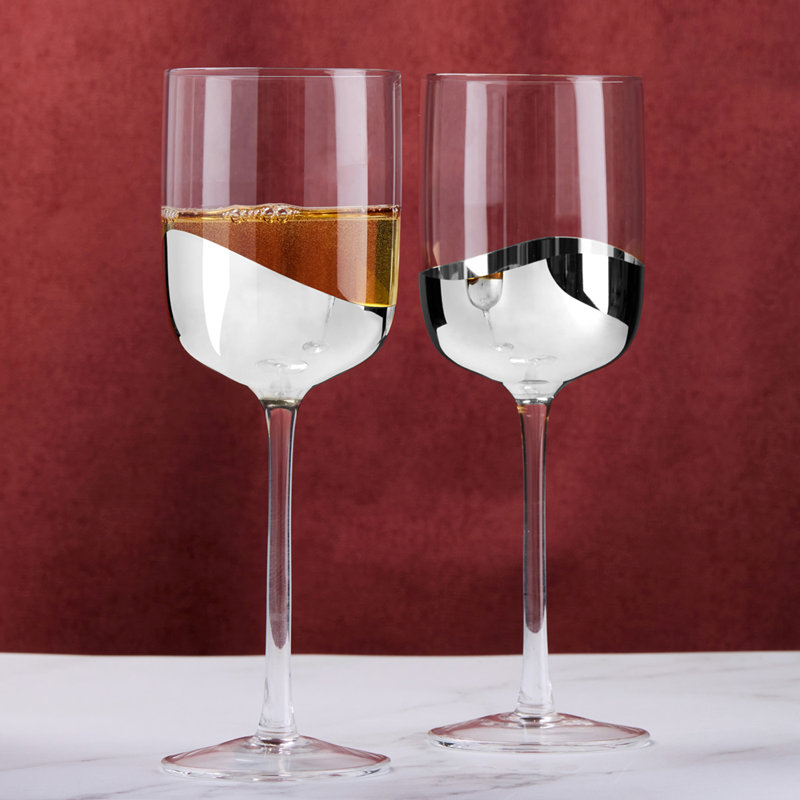 Wave Wine Glasses, Clear/Silver