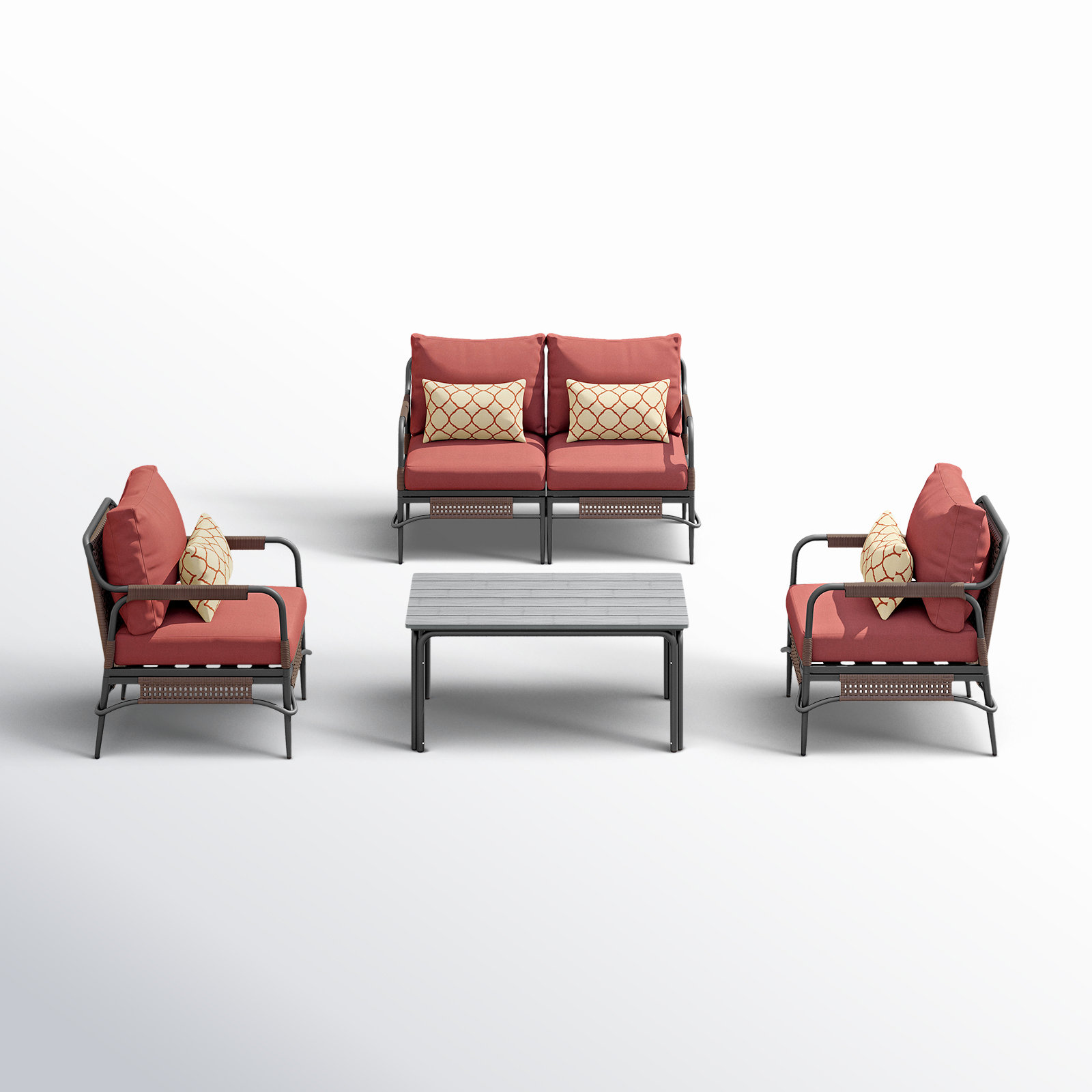 Hope 4-Person Sunbrella® Patio Seating Group, Dark Gray Frame/Canvas Henna Sunbrella Cushion