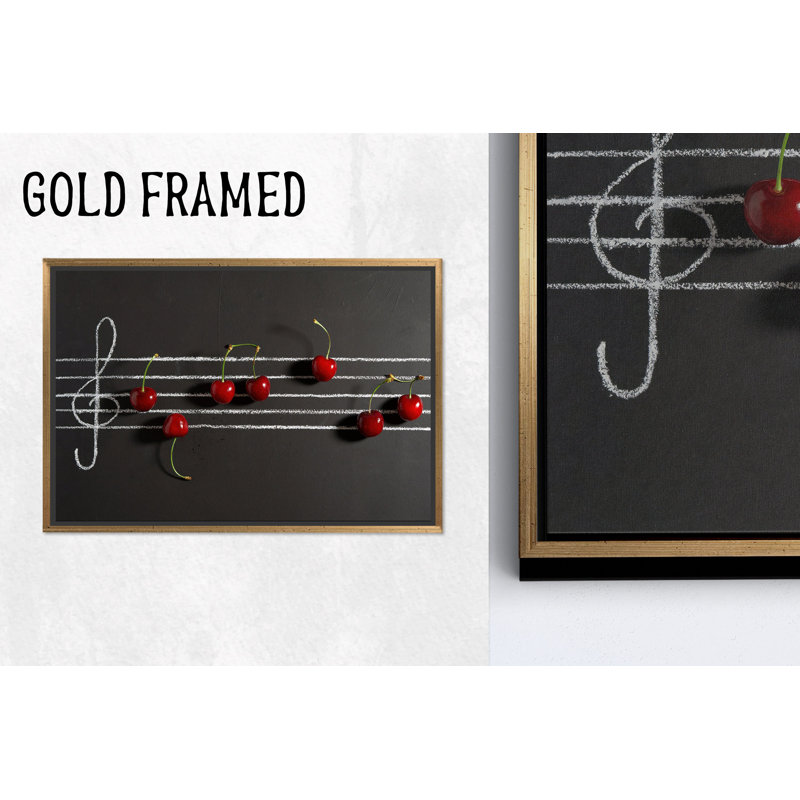 «Cherry Musical Notes», impression sur toile pour un décor élégant, toiles or encadrées 1P, H : 63,1 x L : 114,2 pouces