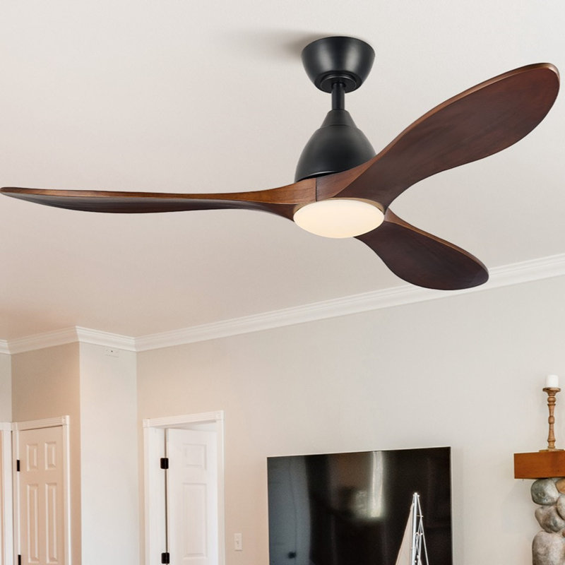 52" 3-Blade Smart LED Ceiling Fan with Dimmable Light and Remote Control, Matte Black with Walnut Blades, 52" Wide