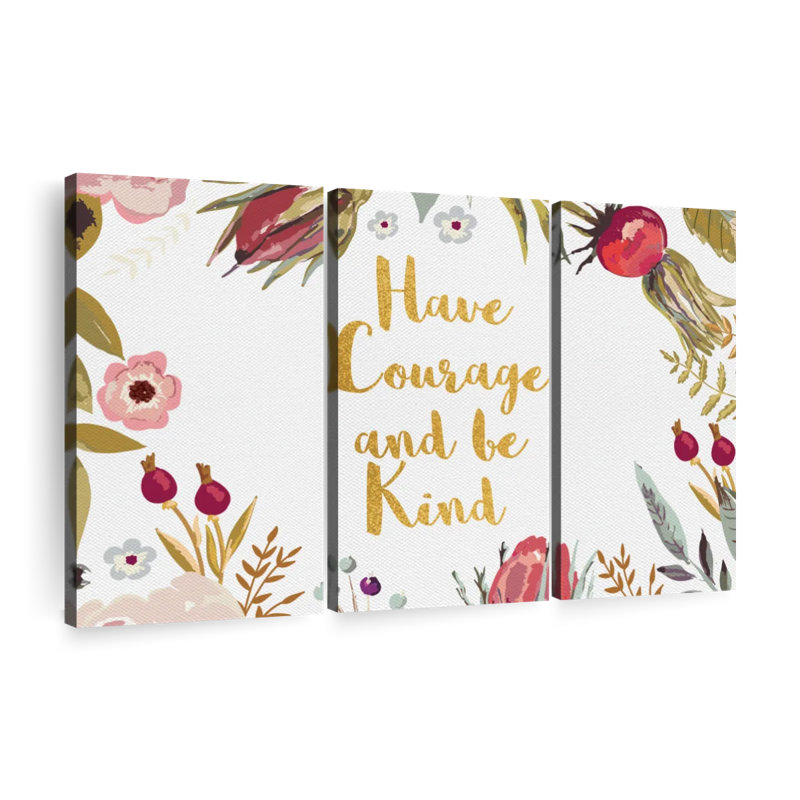 Motivation «Typographie Have Courage Typographie», ensemble de 3 impressions sur toile par Enchanté Designs