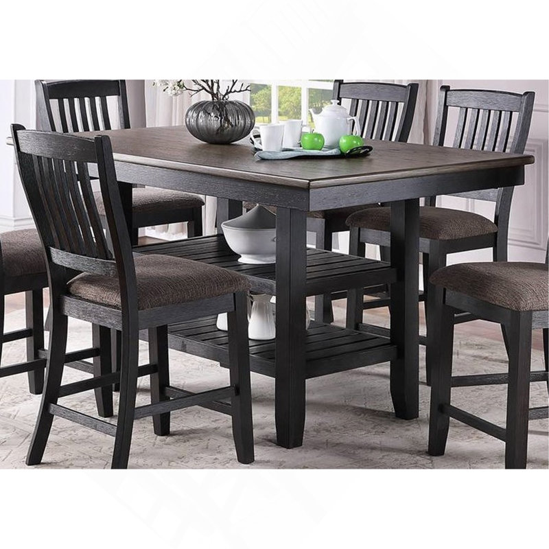 1 table de comptoir 1 pièce: fini café foncé, bois d'hévéa, 2 tablettes de rangement