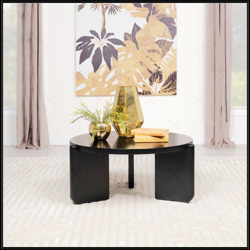 Table basse noire ronde en bois massif