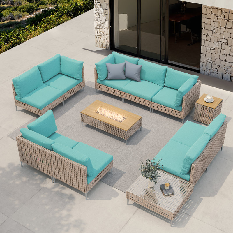 Mcbain 12-Piece Outdoor Furniture Seating Group For 9 Person With Fire Pit And Side Table Set