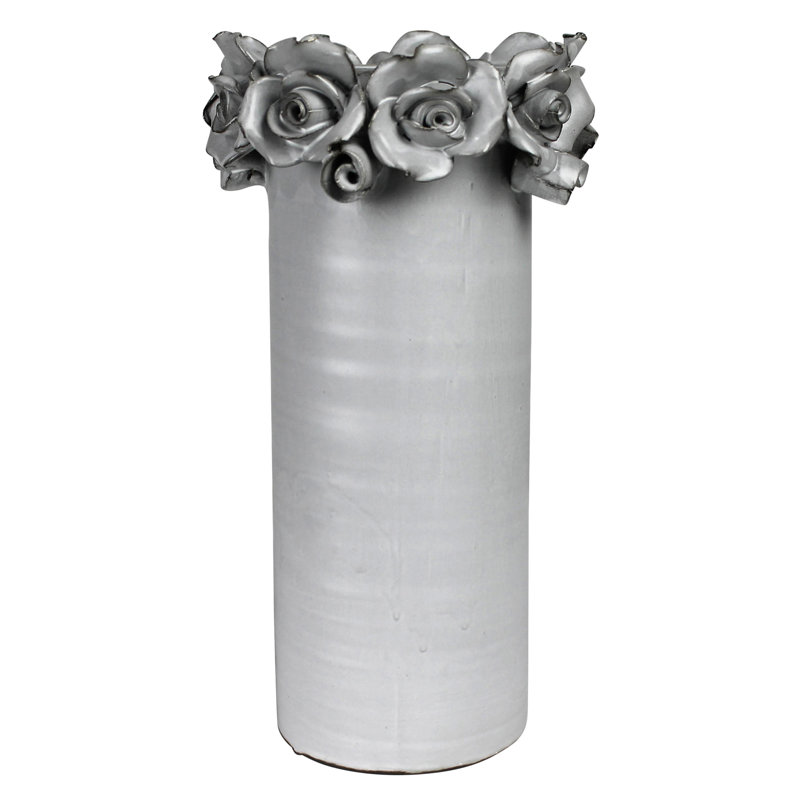 Vase avec rebord rose, céramique