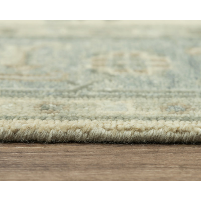Tapis crème / bleu clair en laine noué à la main Belmont, Rectangle 6 pi x 9 pi