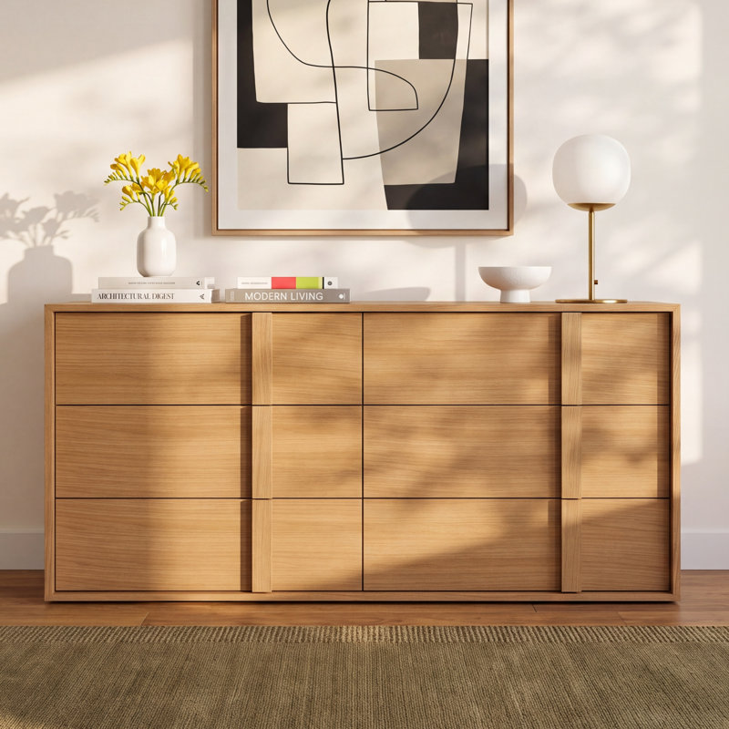 Alvarez 65'' W 6-Drawer Double Dresser, Oak