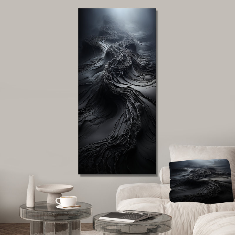 Gris onyx abîme de pierre - art mural pierre géode, H 60 po x l 28 po x P 1,5 po, Toile tendue