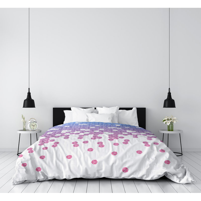 Housse de couette Katelyn Elizabeth, Housse de couette pour très grand lit, Polyester brossé, Blanc / Bleu clair