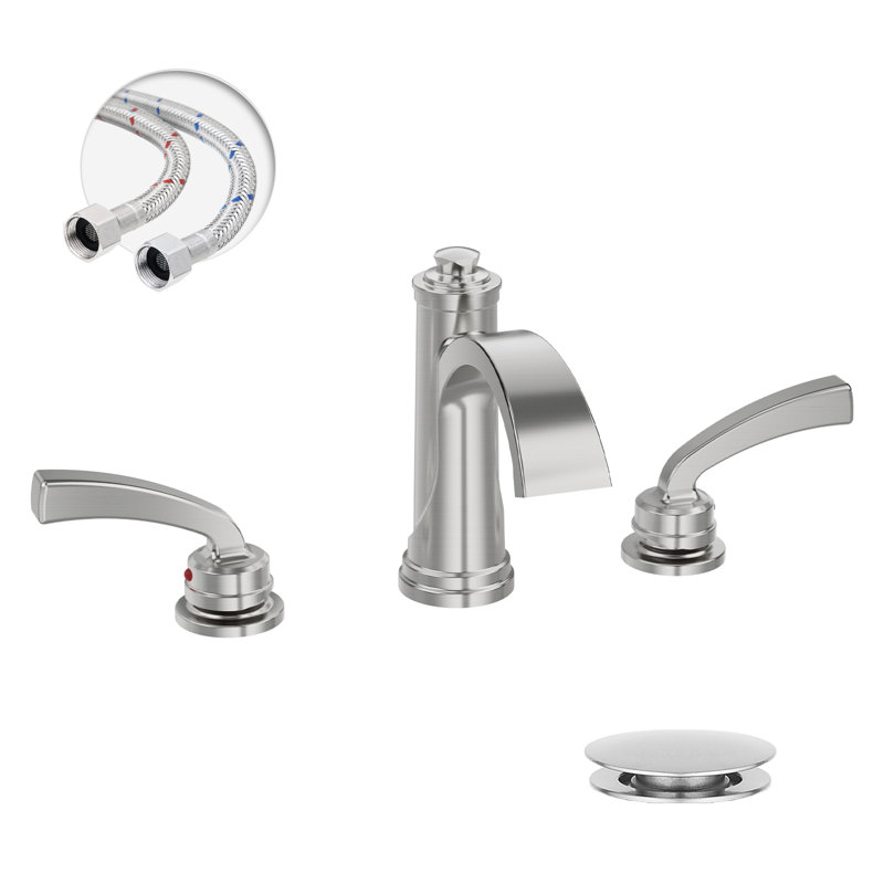 8 In. Waterfall Widespread 2-Handle Bathroom Faucet With Pop-Up Drain Assembly In Brushed Nickel, Brushed Nickel
