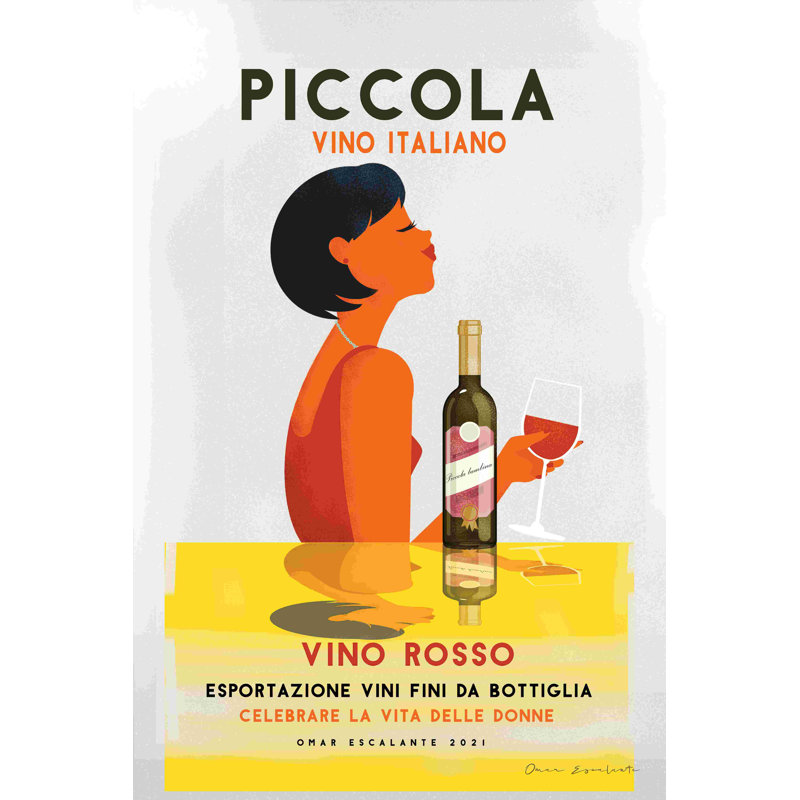 «Vino Rosso I» par Omar Escalante - reproduction, H 48 po x l 32 po, Non, Toile argentée avec cadre flottant