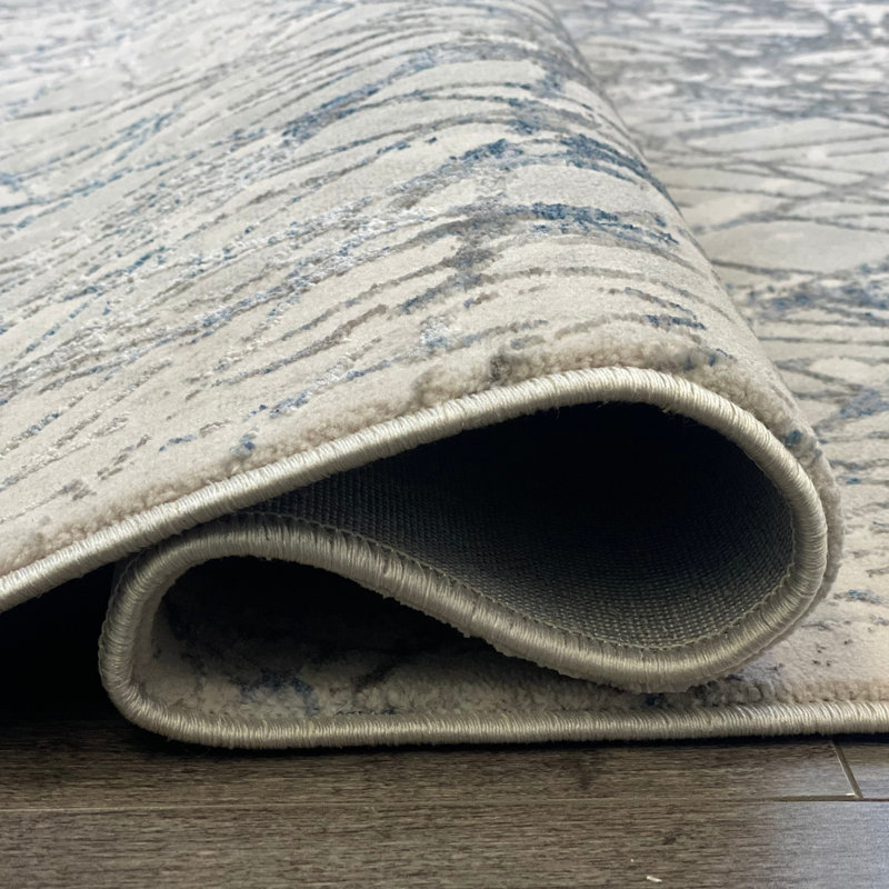 Tapis gris / bleu Mayville, Rectangle 5 pi 3 po x 7 pi 6 po