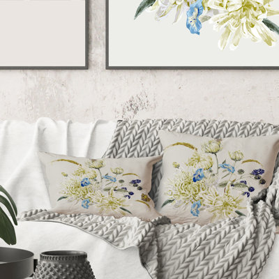 Carré, bouquet rétro avec chrysanthèmes II - coussin décoratif traditionnel