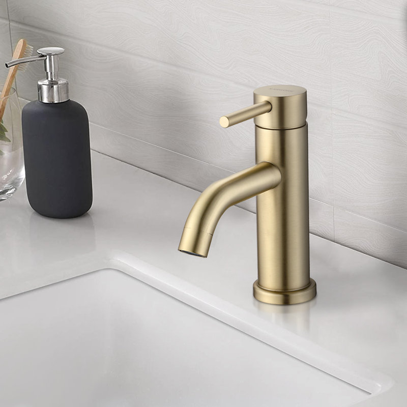 Single-handle Bathroom Faucet with Drain Assembly, Brushed Gold